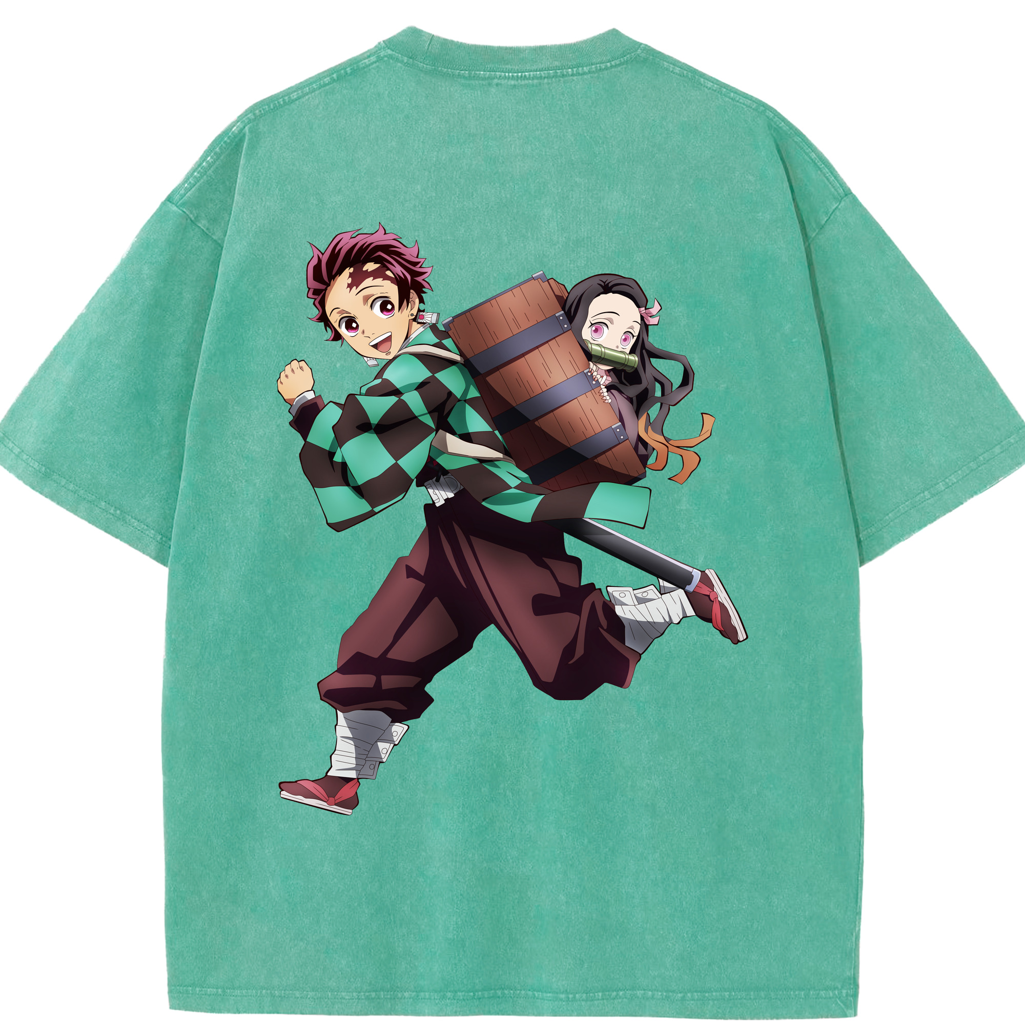 （画像用） 鬼滅の刃 竈門 炭治郎／かまど たんじろう Kamado Tanjirou 綿100% ヴィンテージ風 半袖Tシャツ（背面プリント）